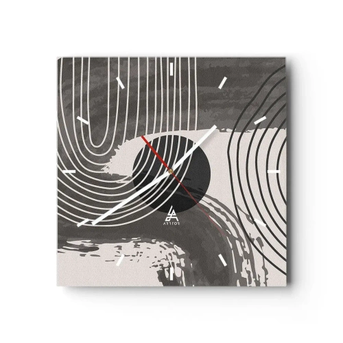Orologio da parete - Orologio in Vetro - Linee geometriche e ovali in tonalità monocromatiche - 30x30cm - L'ovale vittorioso - Decorazione murale moderna per soggiorno e camera da letto ARTTOR