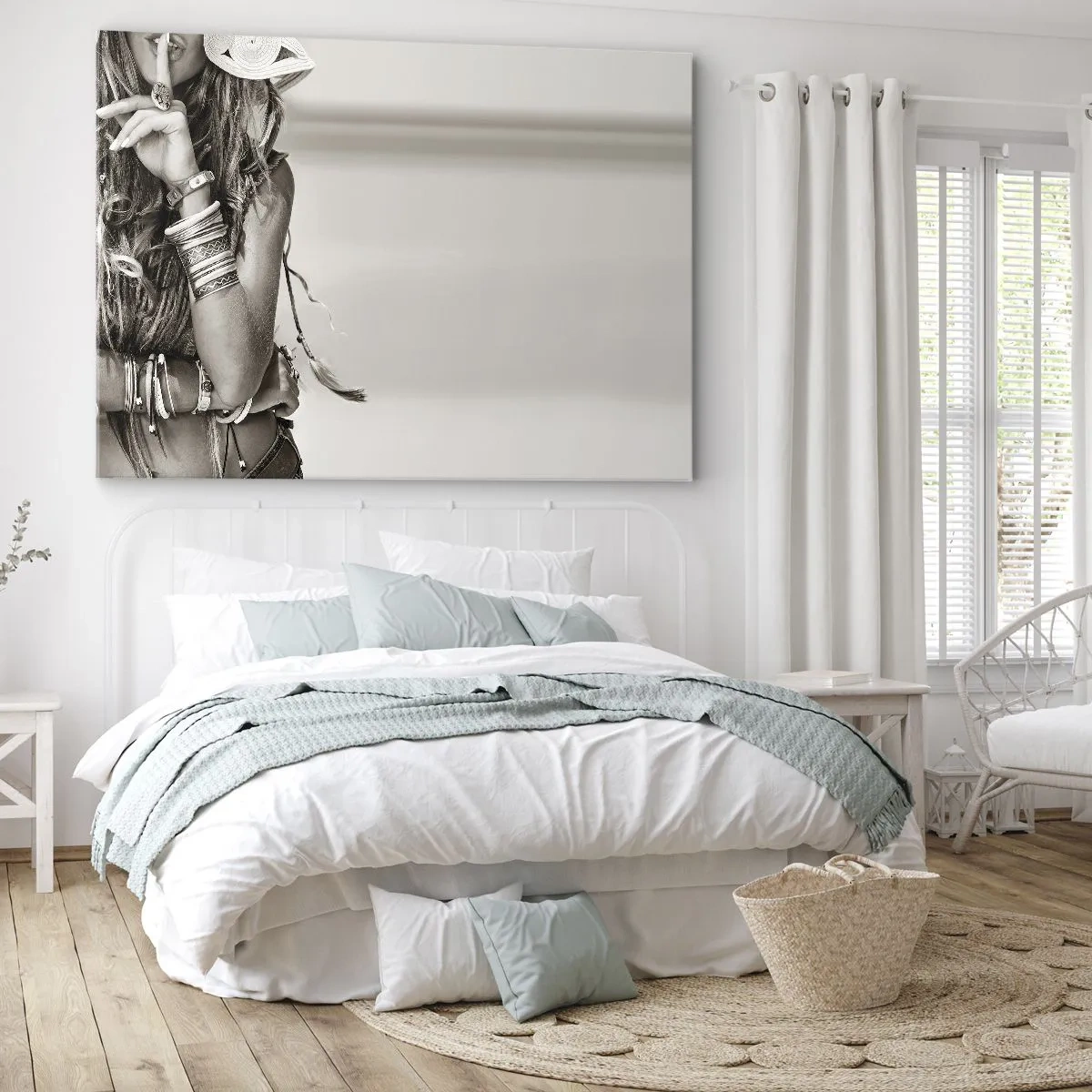 Quadro su tela - Stampe su Tela - Ritratto di una donna boho con gioielli - 120x80cm - Come una ragazza - Decorazione murale moderna per soggiorno e camera da letto ARTTOR