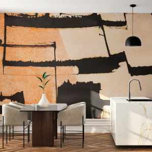 Fotomurali Premium Sand - Forme geometriche beige e nere in stile astratto - 100x70cm - Comunque in ordine - Decorazione murale moderna per soggiorno e camera da letto ARTTOR