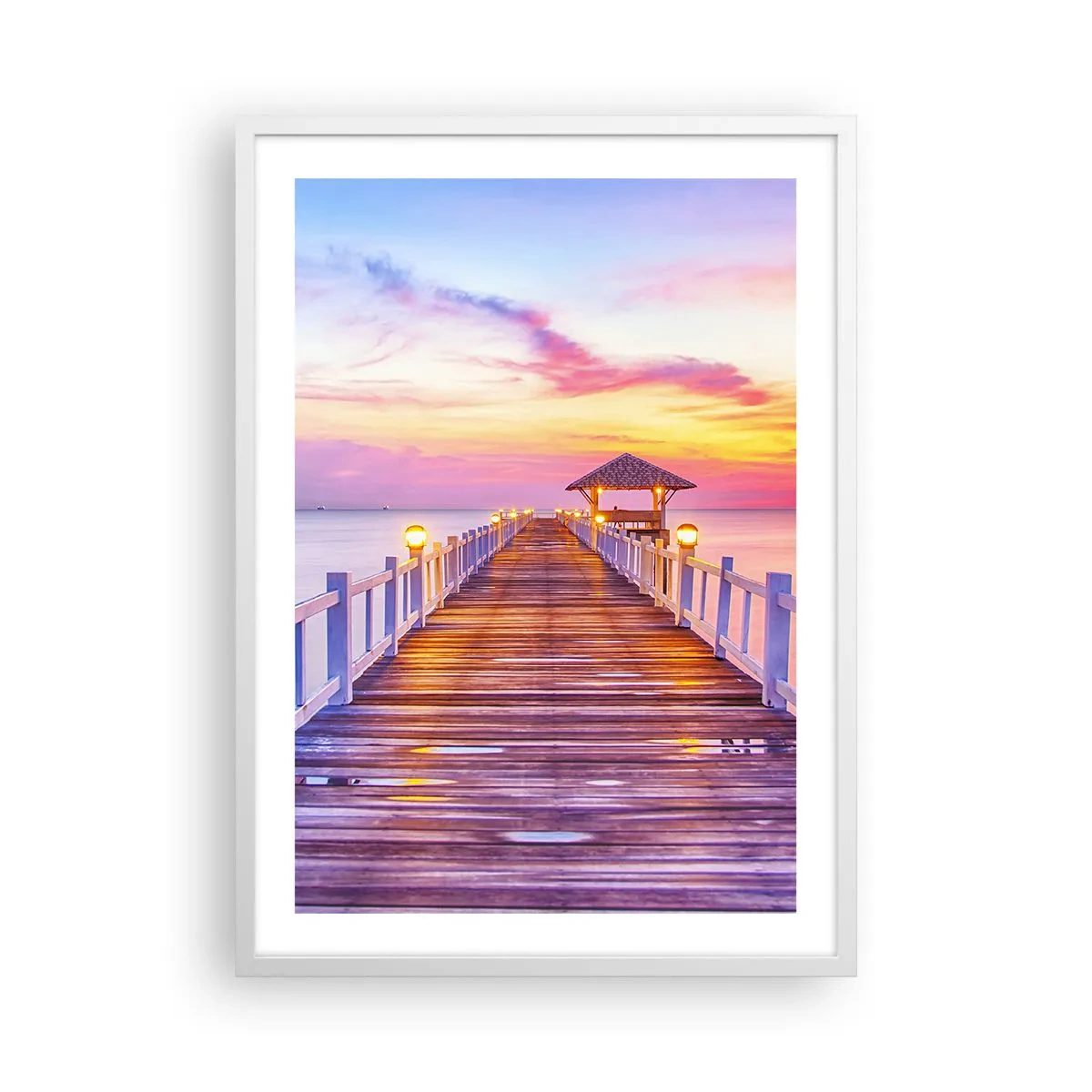 Poster in cornice bianca - Silenzio della sera in lilla e oro - 50x70 cm