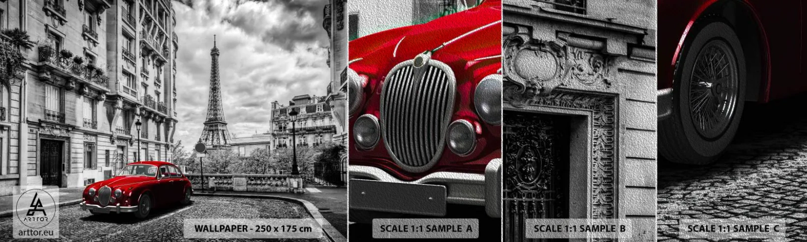 Campione di Fotomurale Premium Sand - Predatore in città - Città, Torre Eiffel, Parigi - 100x30 cm