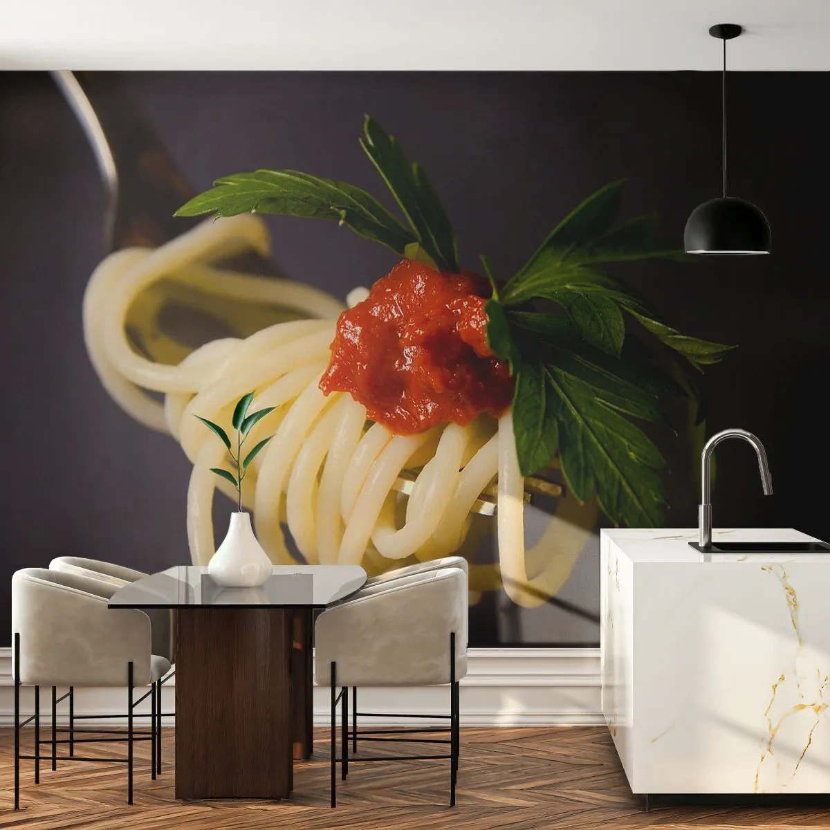 Fotomurali Premium Sand - Un boccone delizioso - Gastronomia, Spaghetti, Italia - 100x70 cm