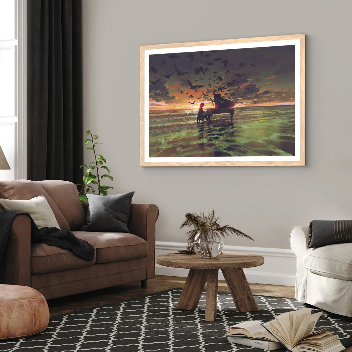 Poster in cornice rovere chiaro - Concerto per pianoforte e onde - 40x30 cm