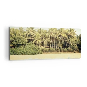 Quadro su tela - Stampe su Tela - Spiaggia tropicale con palme e mare turchese - 120x50cm - Forse qui? - Decorazione murale moderna per soggiorno e camera da letto ARTTOR