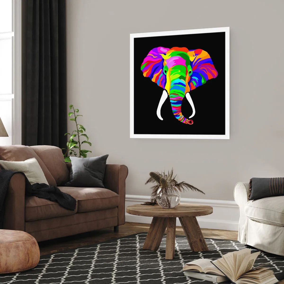 Poster - L'elefante che faceva il bagno nell'arcobaleno - 60x60 cm