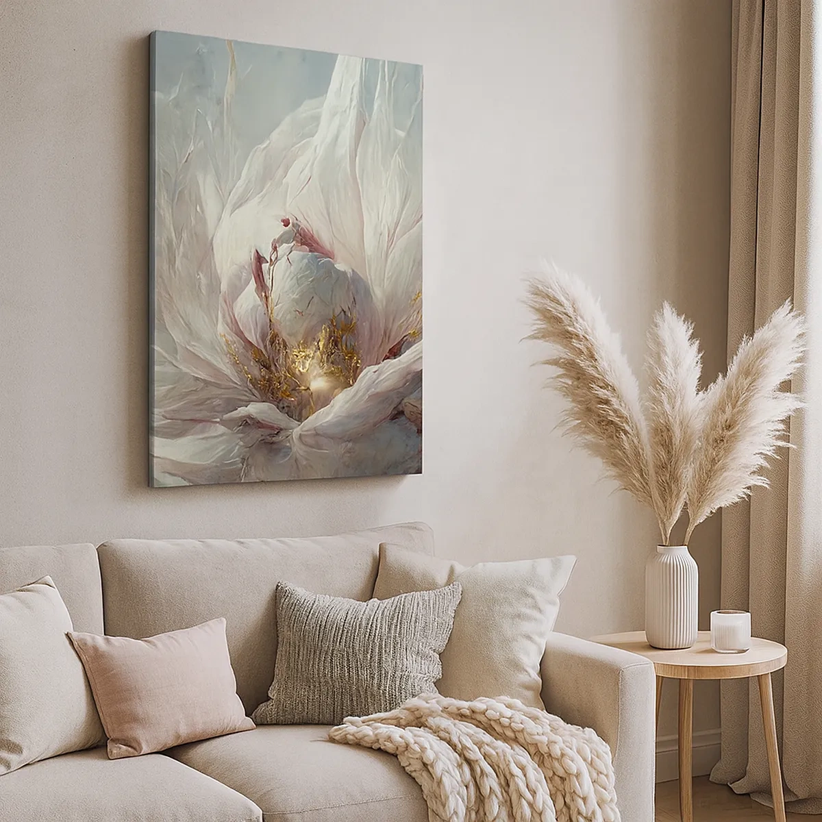 Quadro su tela - Stampe su Tela - Un delicato fiore bianco con sottili accenti dorati - 50x70cm - Fiorisce ogni cento anni - Decorazione murale moderna per soggiorno e camera da letto ARTTOR