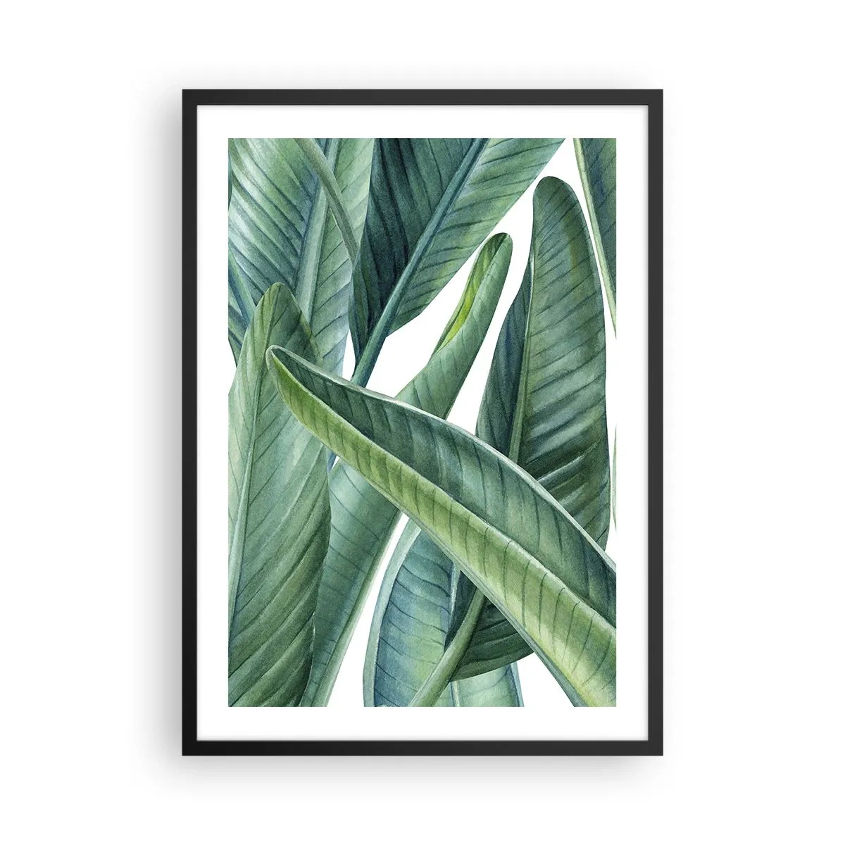 Poster in cornice nera - Foglie di banano verde in stile acquerello - 50x70cm - Il verde in sé - Decorazione murale moderna per soggiorno e camera da letto ARTTOR