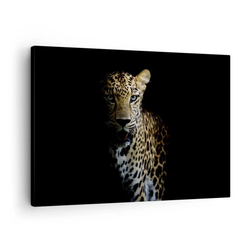 Quadro su tela - Stampe su Tela - Un leopardo su sfondo scuro con sguardo intenso - 70x50cm - Bellezza tenebrosa - Decorazione murale moderna per soggiorno e camera da letto ARTTOR