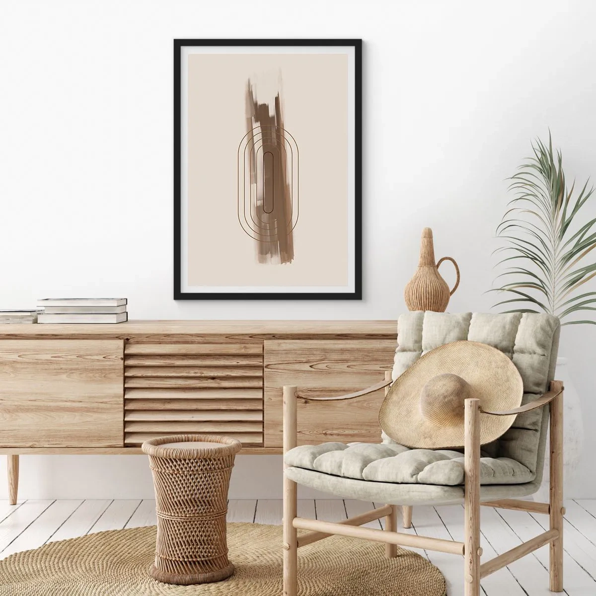 Poster in cornice nera - Forma geometrica nei toni del marrone e del beige - 50x70cm - Un soffio di grigio - Decorazione murale moderna per soggiorno e camera da letto ARTTOR
