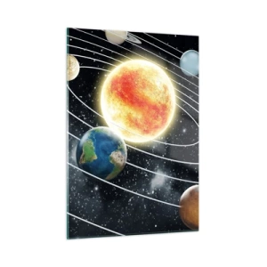 Quadro su vetro - Il sistema solare con pianeti e orbite sullo sfondo dello spazio - 50x70cm - Danza cosmica - Decorazione murale moderna per soggiorno e camera da letto ARTTOR