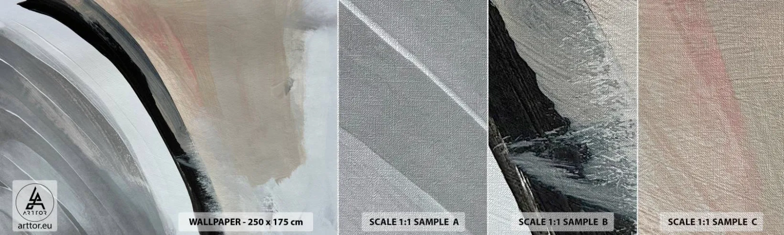 Campione di Fotomurale Premium Canvas - Composizione: arco di nero e grigio - Astrazione, Pezzo, Arte Moderna - 100x30 cm