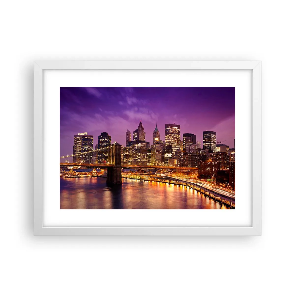 Poster in cornice bianca - Manhattan in viola e oro - 40x30 cm
