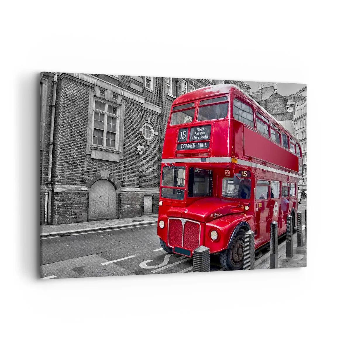 Quadro su tela - Stampe su Tela - Un autobus rosso a due piani a Londra sullo sfondo di un'architettura classica - 120x80cm - Sempre lo stesso - Decorazione murale moderna per soggiorno e camera da letto ARTTOR