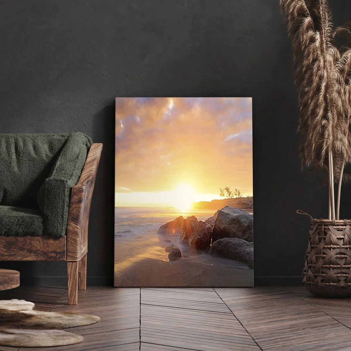 Quadro su tela - Stampe su Tela - Tramonto sulla costa rocciosa - 70x100cm - La luminosa brezza della sera - Decorazione murale moderna per soggiorno e camera da letto ARTTOR