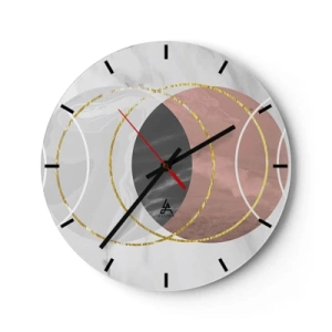 Orologio da parete - Orologio in Vetro - Cerchi geometrici nei toni del grigio e del rame con accenti dorati - 30x30cm - La musica delle sfere - Decorazione murale moderna per soggiorno, cucina e camera da letto ARTTOR