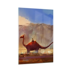 Quadro su vetro - Una scena fantasy con un cavaliere su una creatura preistorica - 80x120cm - Se non si fossero estinti - Decorazione murale moderna per soggiorno e camera da letto ARTTOR