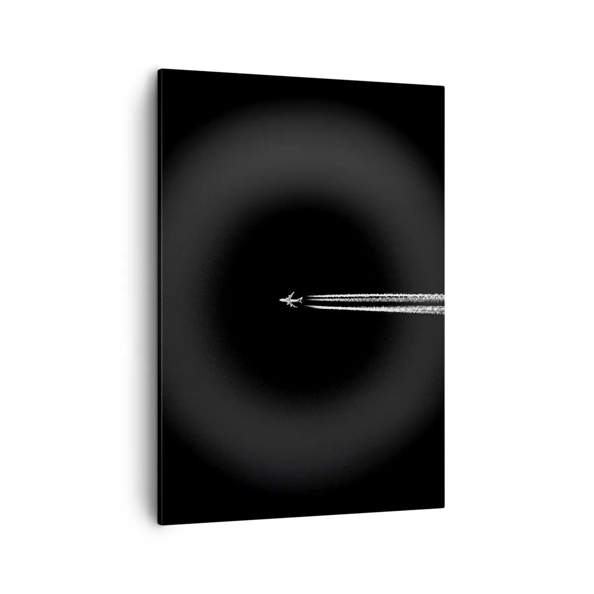 Quadro su tela - Stampe su Tela - Un aereo a reazione con una scia di condensazione visibile su uno sfondo nero - 50x70cm - In un'altra dimensione - Decorazione murale moderna per soggiorno e camera da letto ARTTOR