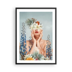 Poster in cornice nera - Una donna circondata da fiori in una composizione surreale - 50x70cm - Donna - fiore - Decorazione murale moderna per soggiorno e camera da letto ARTTOR