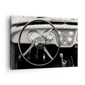 Quadro su tela - Stampe su Tela - Interni di auto d'epoca in bianco e nero - 70x50cm - Il sogno del collezionista - Decorazione murale moderna per soggiorno e camera da letto ARTTOR