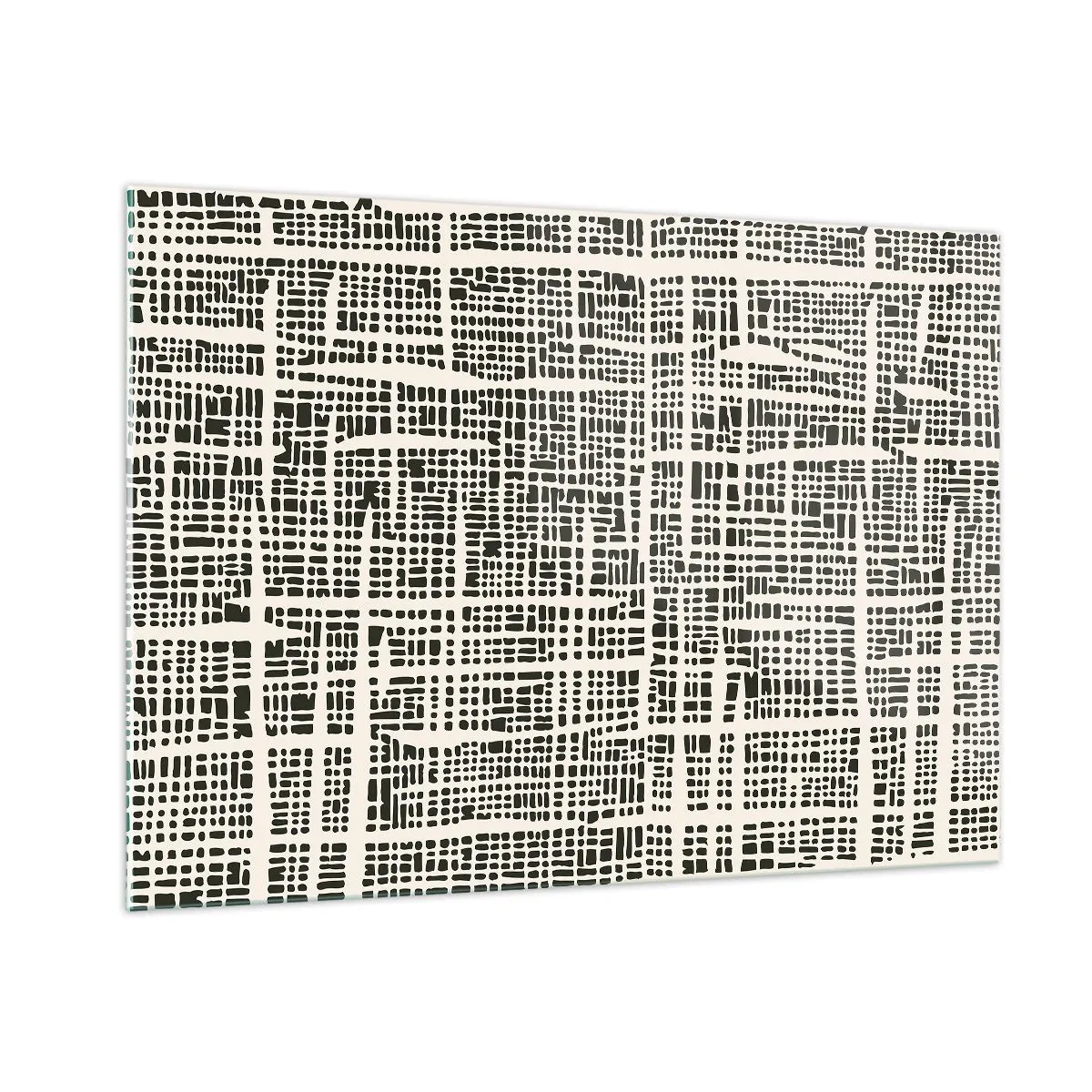 Quadro su vetro - Un'astrazione in bianco e nero che ricorda una griglia di punti. - 100x70cm - Composizione tessuta - Decorazione murale moderna per soggiorno e camera da letto ARTTOR