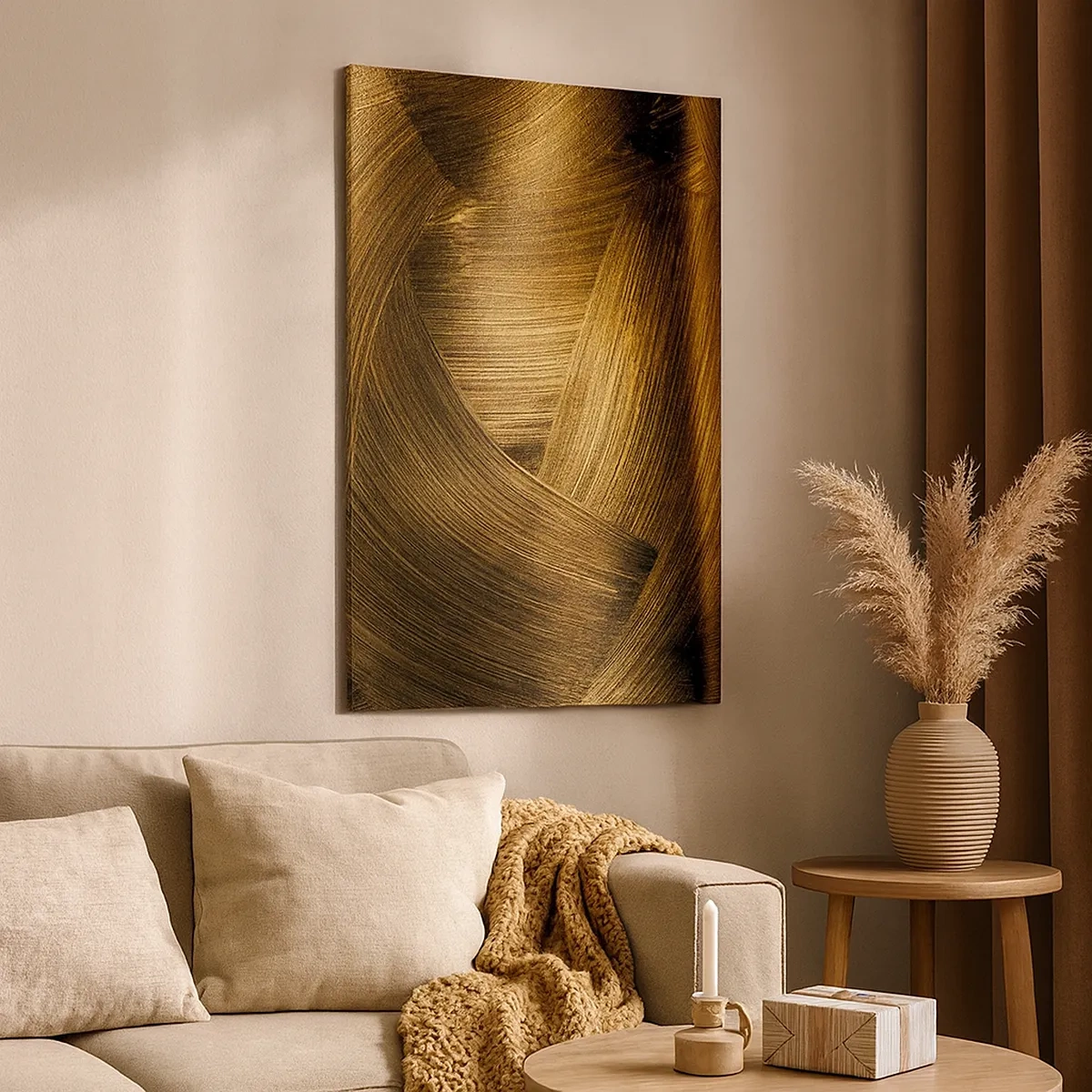 Quadro su tela - Stampe su Tela - Pennellate astratte dorate - 50x70cm - Nel labirinto d'oro - Decorazione murale moderna per soggiorno e camera da letto ARTTOR