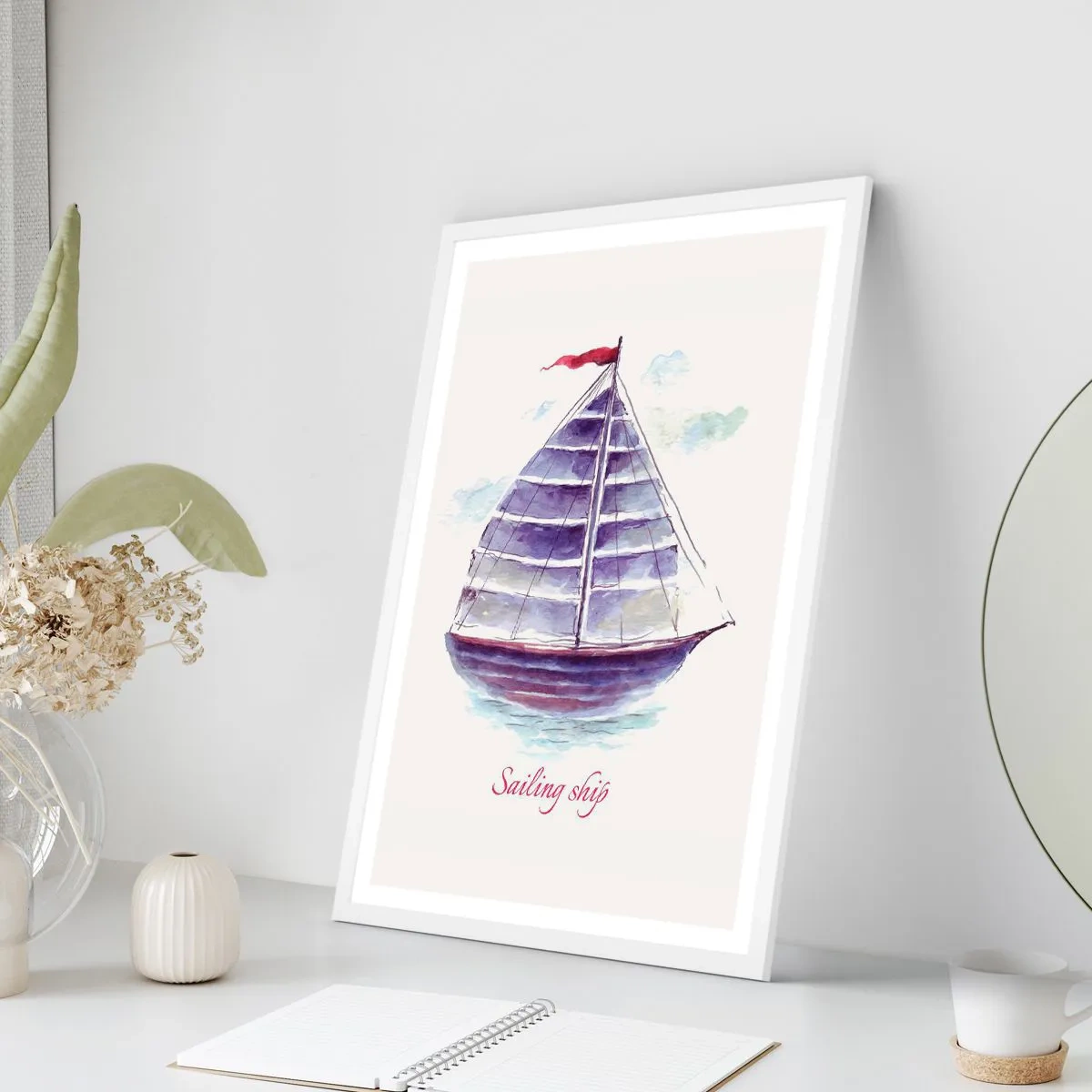 Poster in cornice bianca - Gonfie vele e mare calmo - 70x100 cm