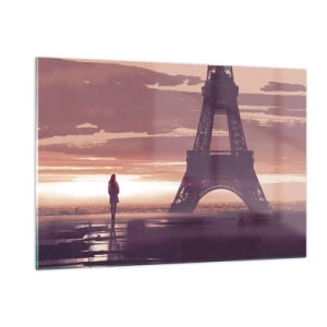 Quadro su vetro - La Torre Eiffel al tramonto con la sagoma di una persona - 120x80cm - Solo loro due - Decorazione murale moderna per soggiorno e camera da letto ARTTOR