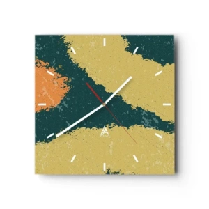 Orologio da parete - Orologio in Vetro - Punti astratti nei colori terrosi e verdi - 30x30cm - Astrazione: movimento lento - Decorazione murale moderna per soggiorno e camera da letto ARTTOR