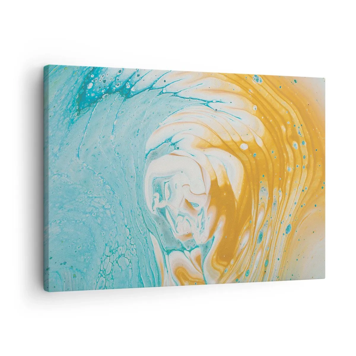 Quadro su tela - Stampe su Tela - Onde astratte nei toni del blu e dell'oro su tela - 70x50cm - Vortice pastello - Decorazione murale moderna per soggiorno e camera da letto ARTTOR