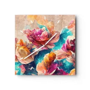 Orologio da parete - Orologio in Vetro - Fiori colorati su sfondo beige - 30x30cm - Lo splendore colorato del bouquet - Decorazione murale moderna per soggiorno e camera da letto ARTTOR