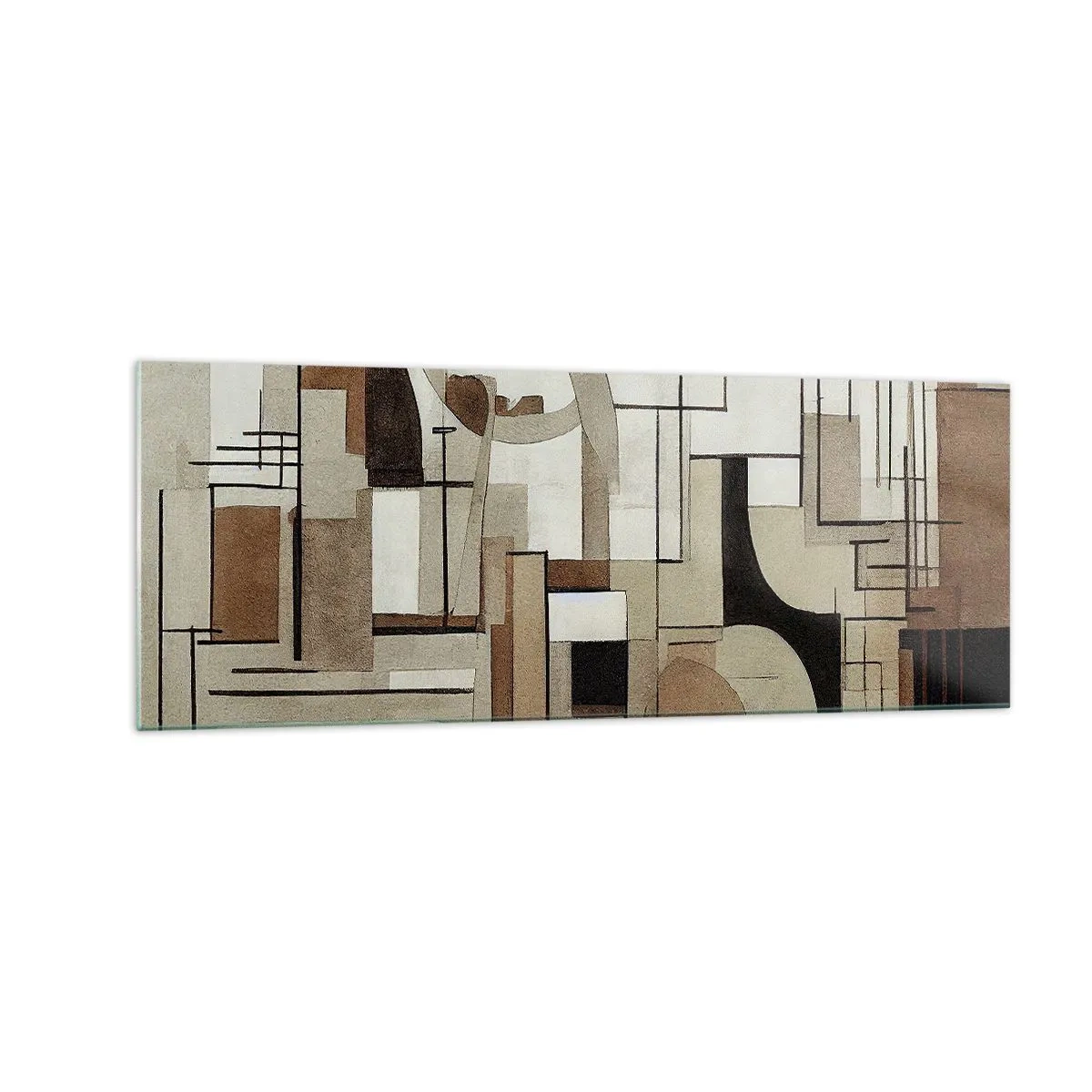Quadro su vetro - Astrazione architettonica in beige e marrone - 140x50cm - Paesaggio urbano 2.0 - Decorazione murale moderna per soggiorno e camera da letto ARTTOR