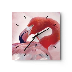 Orologio da parete - Orologio in Vetro - Un fenicottero nei toni del rosa su uno sfondo chiaro - 30x30cm - Bellezza alata - Decorazione murale moderna per soggiorno e camera da letto ARTTOR