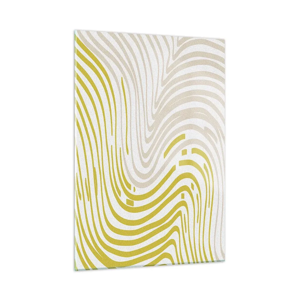 Quadro su vetro - Linee organiche nei toni del beige e del lime su sfondo bianco - 50x70cm - Composizione con lieve deflessione - Decorazione murale moderna per soggiorno e camera da letto ARTTOR
