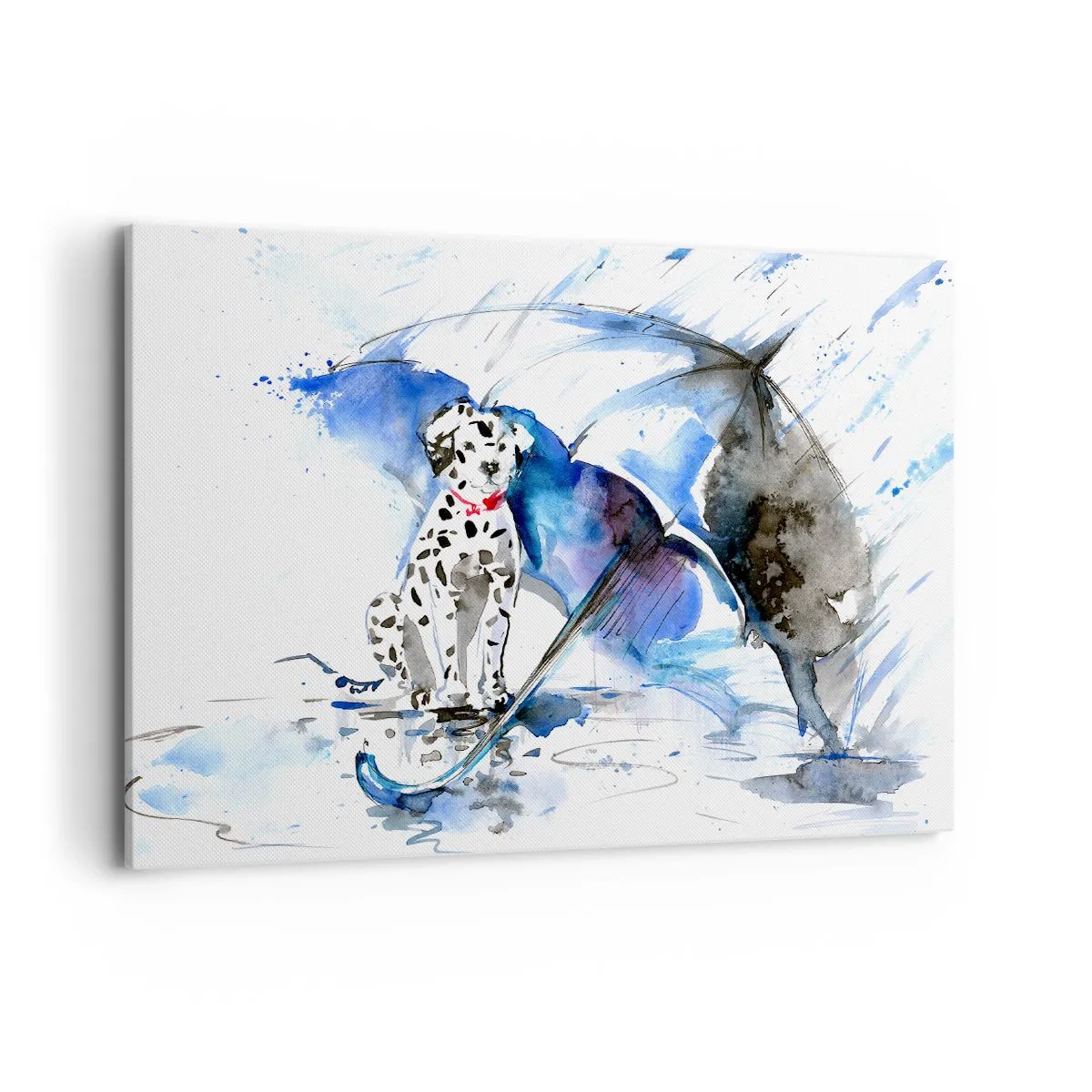 Quadro su tela - Stampe su Tela - Dipinto ad acquerello di un cane dalmata con un ombrello sullo sfondo - 100x70cm - Ecco a cosa serve un amico - Decorazione murale moderna per soggiorno e camera da letto ARTTOR
