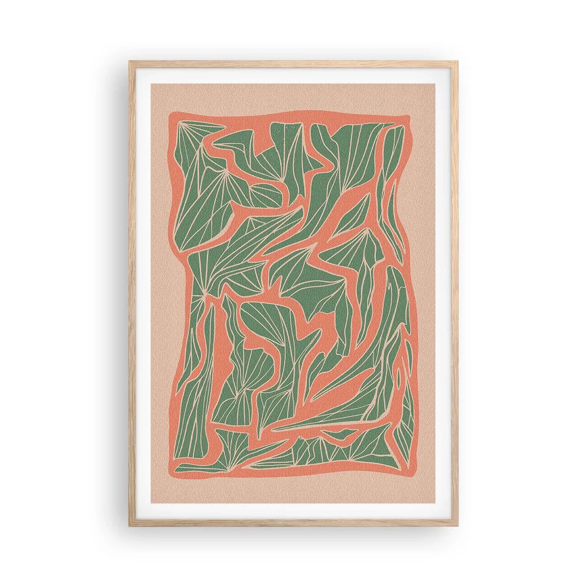 Poster in cornice rovere chiaro - La lotta tra il corallo e il verde - 70x100 cm