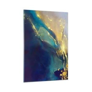 Quadro su vetro - Composizione astratta nei toni del blu e dell'oro su tela - 80x120cm - La palude dorata - Decorazione murale moderna per soggiorno e camera da letto ARTTOR