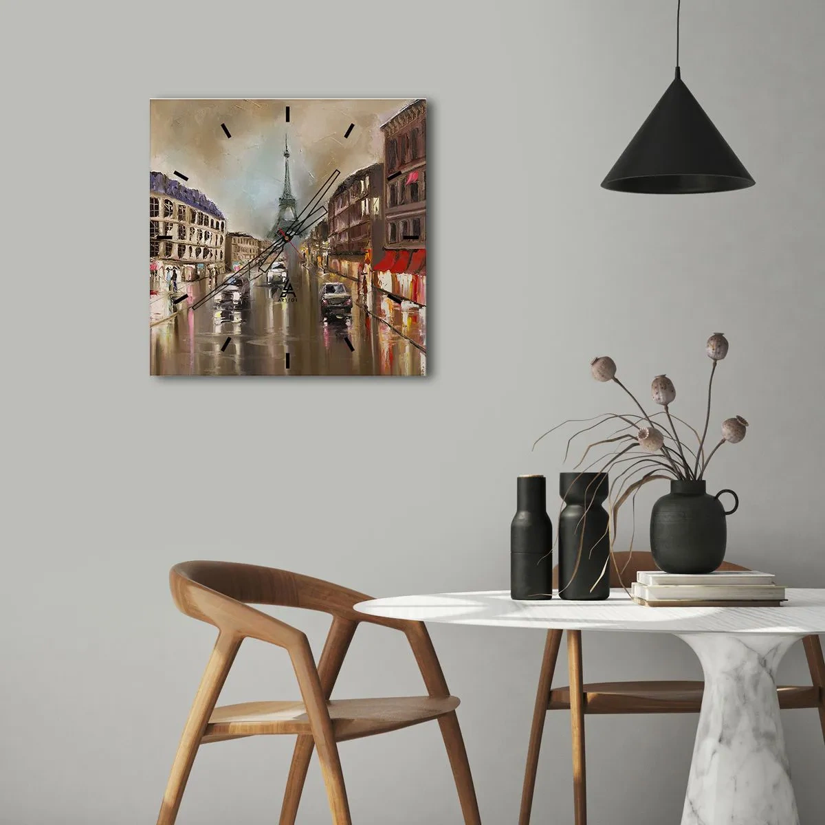 Orologio da parete - Orologio in Vetro - Paesaggio urbano serale di Parigi con vista sulla Torre Eiffel - 30x30cm - Conta solo lei - Decorazione murale moderna per soggiorno e camera da letto ARTTOR