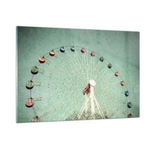 Quadro su vetro - Una ruota panoramica colorata su uno sfondo verde pastello - 120x80cm - Venite a divertirvi - Decorazione murale moderna per soggiorno e camera da letto ARTTOR