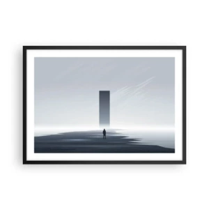 Poster in cornice nera - Un paesaggio minimalista con una silhouette accanto a un monolite rettangolare - 70x50cm - Opportunità o minaccia? - Decorazione murale moderna per soggiorno e camera da letto ARTTOR