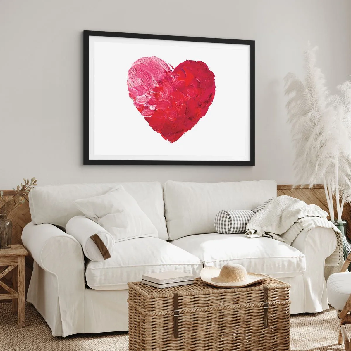 Poster in cornice nera - Un cuore rosa e rosso dipinto con un pennello - 70x50cm - All you need is love - Decorazione murale moderna per soggiorno e camera da letto ARTTOR