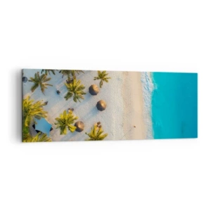 Quadro su tela - Stampe su Tela - Vista di una spiaggia tropicale con palme e mare turchese - 140x50cm - Benvenuti in paradiso - Decorazione murale moderna per soggiorno e camera da letto ARTTOR