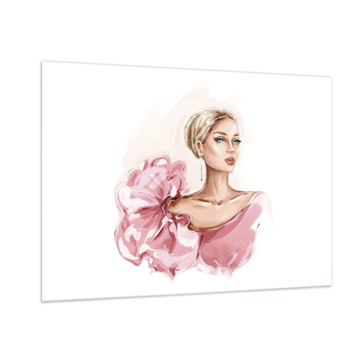 Quadro su vetro - Ritratto stilizzato di una donna in abito rosa - 100x70cm - Come un quadro... - Decorazione murale moderna per soggiorno e camera da letto ARTTOR