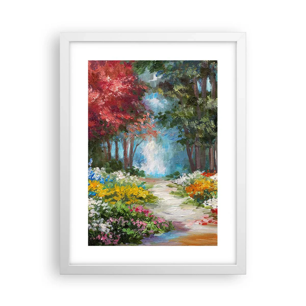 Poster in cornice bianca - Il giardino del bosco d'aprile - 30x40 cm