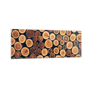 Quadro su vetro - Modello realizzato con sezioni trasversali di tronchi di legno - 140x50cm - Quanti anni mi dai? - Decorazione murale moderna per soggiorno e camera da letto ARTTOR