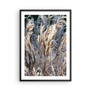 Poster in cornice nera - Erbe secche ricoperte di brina in un paesaggio invernale - 50x70cm - Vestite di brina - Decorazione murale moderna per soggiorno e camera da letto ARTTOR