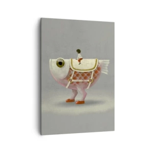 Quadro su tela - Stampe su Tela - Un fantasioso cavaliere di pesce con gambe e sella - 50x70cm - Il cavaliere del pesce - Decorazione murale moderna per soggiorno e camera da letto ARTTOR