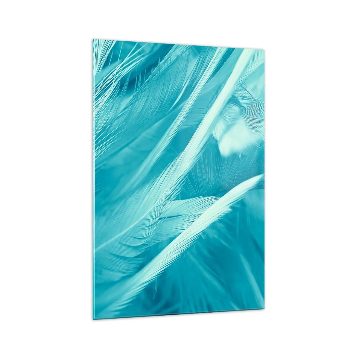 Quadro su vetro - Delicate piume turchesi in primo piano - 70x100cm - Annegare nel morbido - Decorazione murale moderna per soggiorno e camera da letto ARTTOR