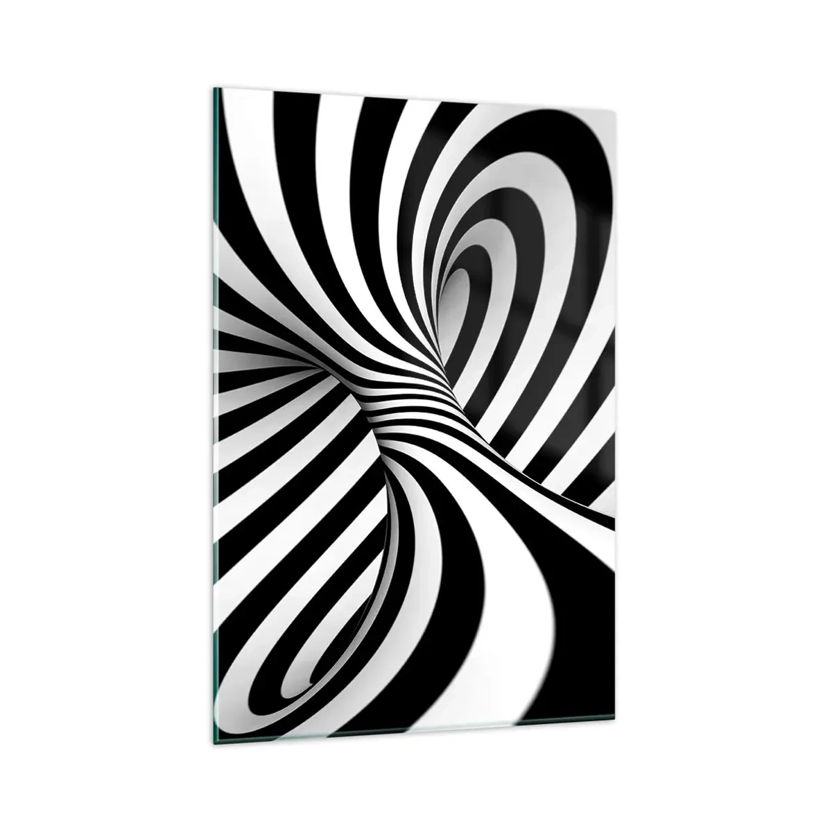 Quadro su vetro - Tunnel astratto con strisce a spirale bianche e nere - 80x120cm - Composizione: spazio danzante - Decorazione murale moderna per soggiorno e camera da letto ARTTOR