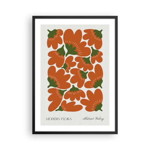 Poster in cornice nera - Fiori arancioni astratti su uno sfondo chiaro - 50x70cm - Dalla vita dei fiori - Decorazione murale moderna per soggiorno e camera da letto ARTTOR