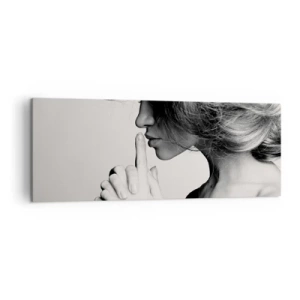 Quadro su tela - Stampe su Tela - Profilo in bianco e nero di una donna che fa un gesto di silenzio - 140x50cm - Ascoltando se stessa - Decorazione murale moderna per soggiorno e camera da letto ARTTOR